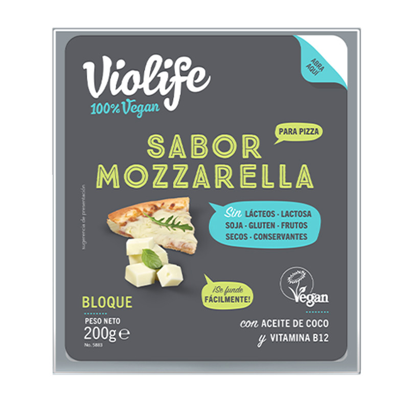 BLOQUE VEGANO PARA PIZZA SABOR MOZZARELLA 200Gr. VIOLIFE