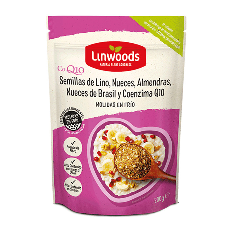 SEMILLAS DE LINO, NUECES, ALMENDRAS Y Q10 200Gr. LINWOODS