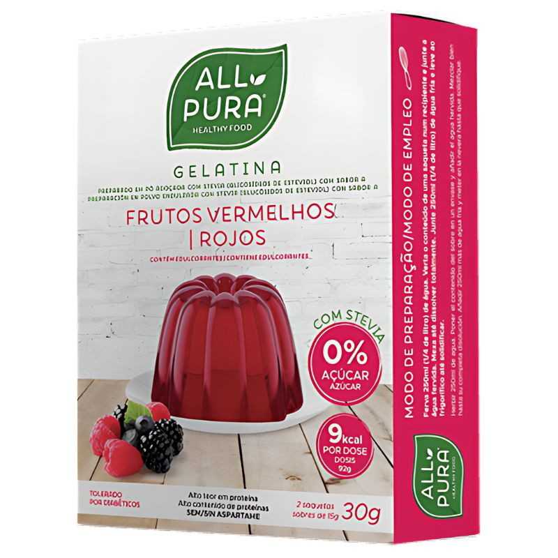 GELATINA FRUTOS ROJOS CON STEVIA 2 X 15GR ALL PURA