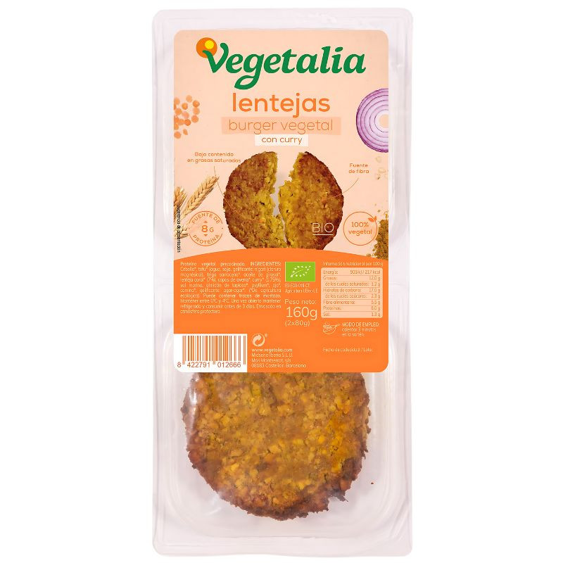 VEGEBURGUER LENTEJAS Y CURRY BIO 160GR VEGETALIA