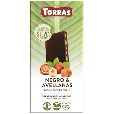 STEVIA CHOCOLATE NEGRO CON AVELLANAS 125GR TORRAS