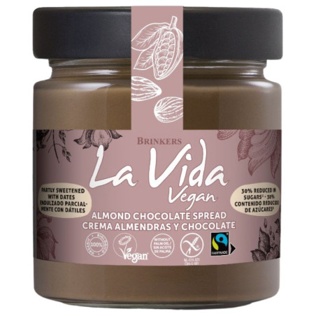 CREMA ALMENDRA CHOCO MENOS AZUCAR LA VIDA VEGAN