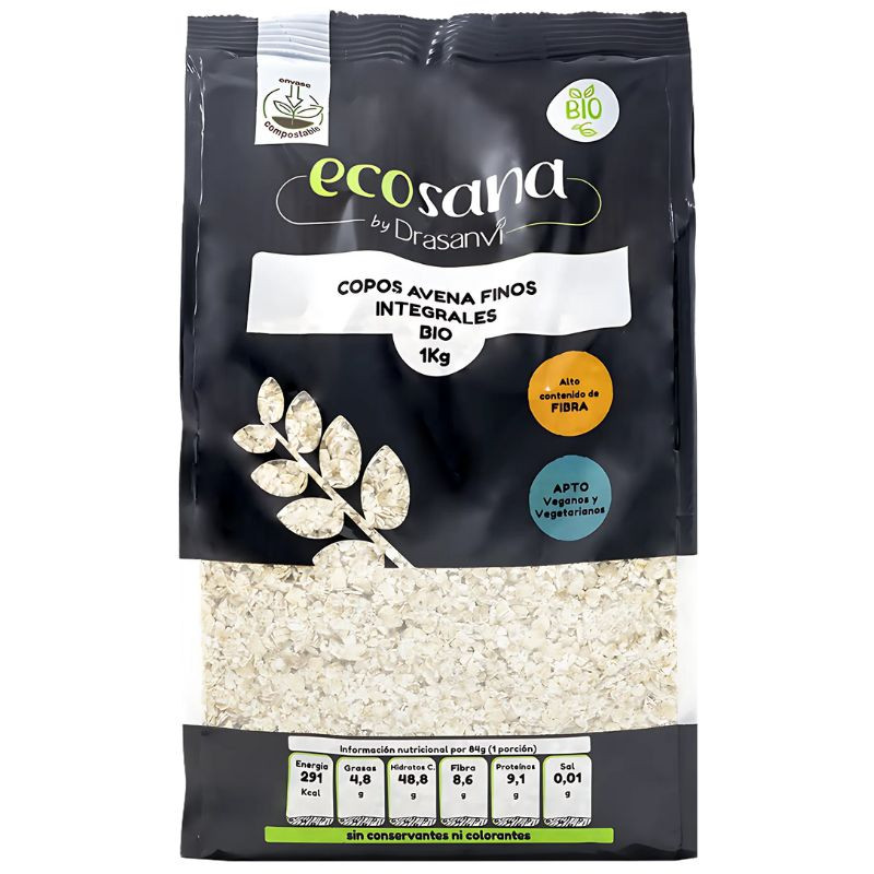 COPOS DE AVENA FINOS INTEGRALES BIO 1KG ECOSANA DRASANVI
