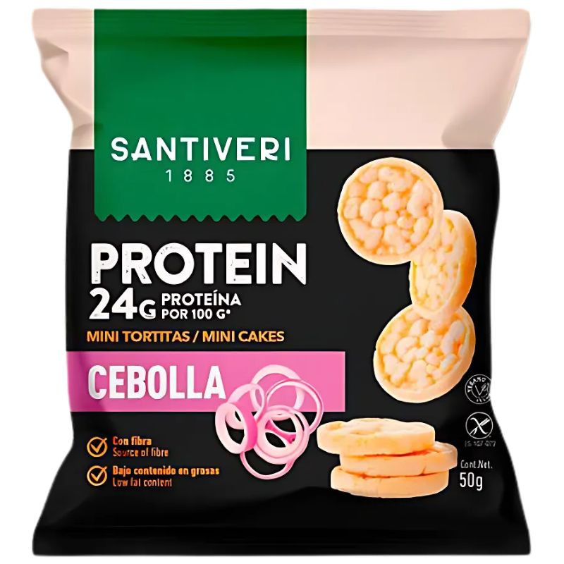 MINI TORTITAS 24% PROTEÍNA CON CEBOLLA 50G SANTIVERI