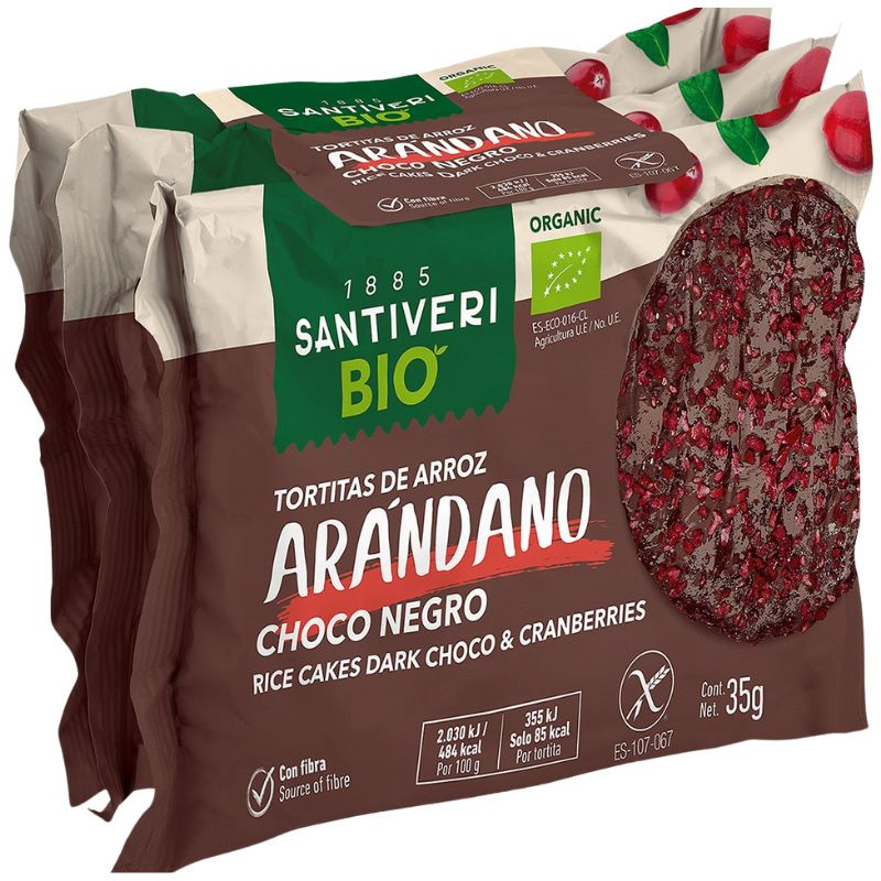 TORTITAS DE ARROZ CON ARÁNDANOS Y CHOCO NEGRO BIO 35G SANTIVERI