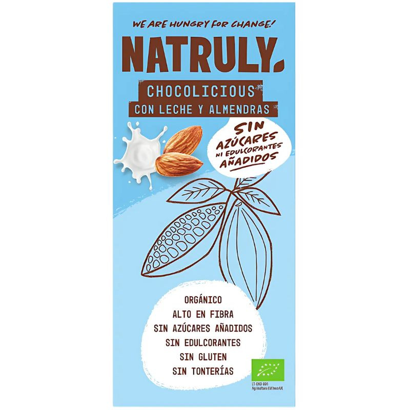 CHOCOLICIOUS CON LECHE Y ALMENDRAS BIO 85G NATRULY