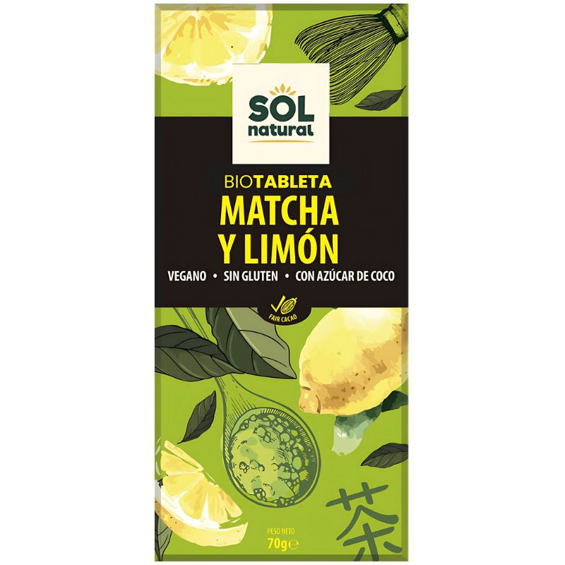 TABLETA CHOCOLATE TÉ MATCHA Y LIMÓN BIO 70G SOL NATURAL
