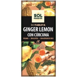 TABLETA CHOCOLATE JENGIBRE LIMÓN Y CÚRCUMA BIO 70G SOL NATURAL