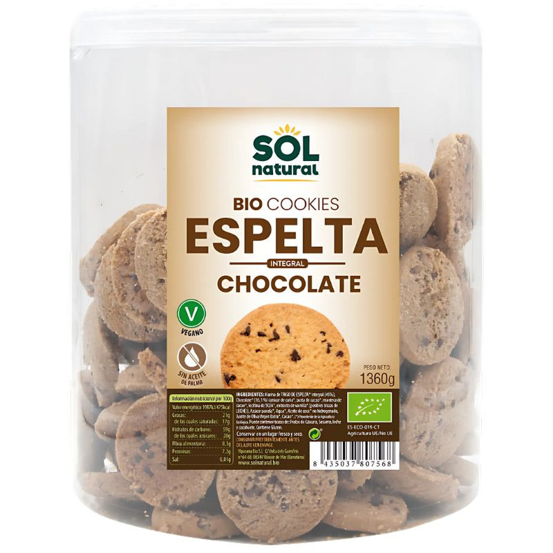 COOKIES DE ESPELTA CON CHOCOLATE BIO 1360G SOL NATURAL