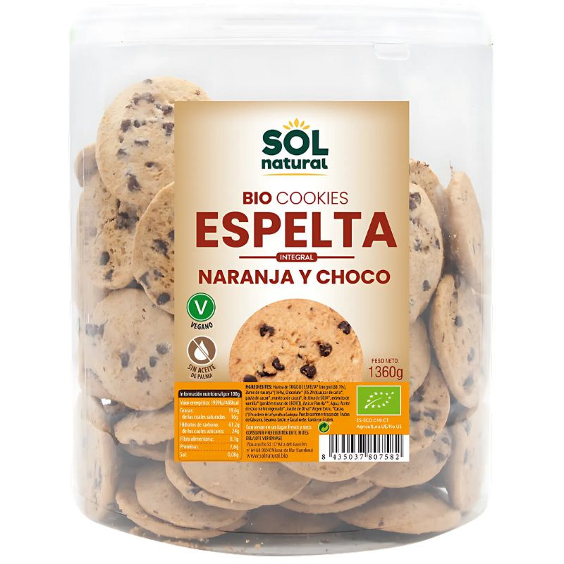 COOKIES DE ESPELTA CON NARANJA Y CHOCO BIO 1360G SOL NATURAL