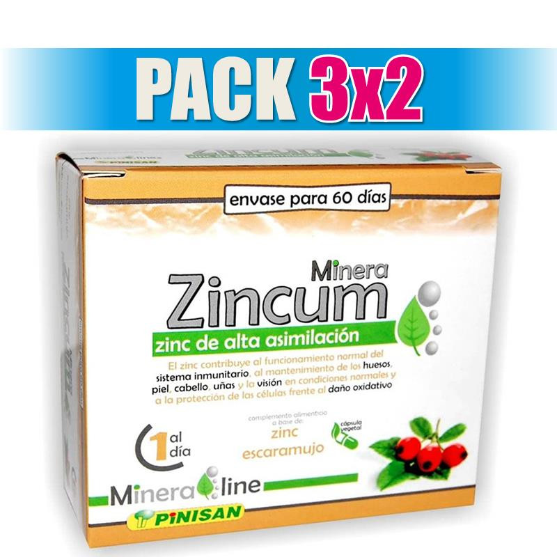Pack 3x2 MINERALINE ZINCUM 60 CAPSULAS PINISAN