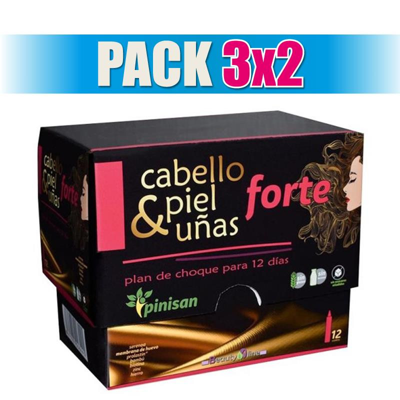 Pack 3x2 CABELLO, PIEL Y UÑAS FORTE 12 VIALES PINISAN