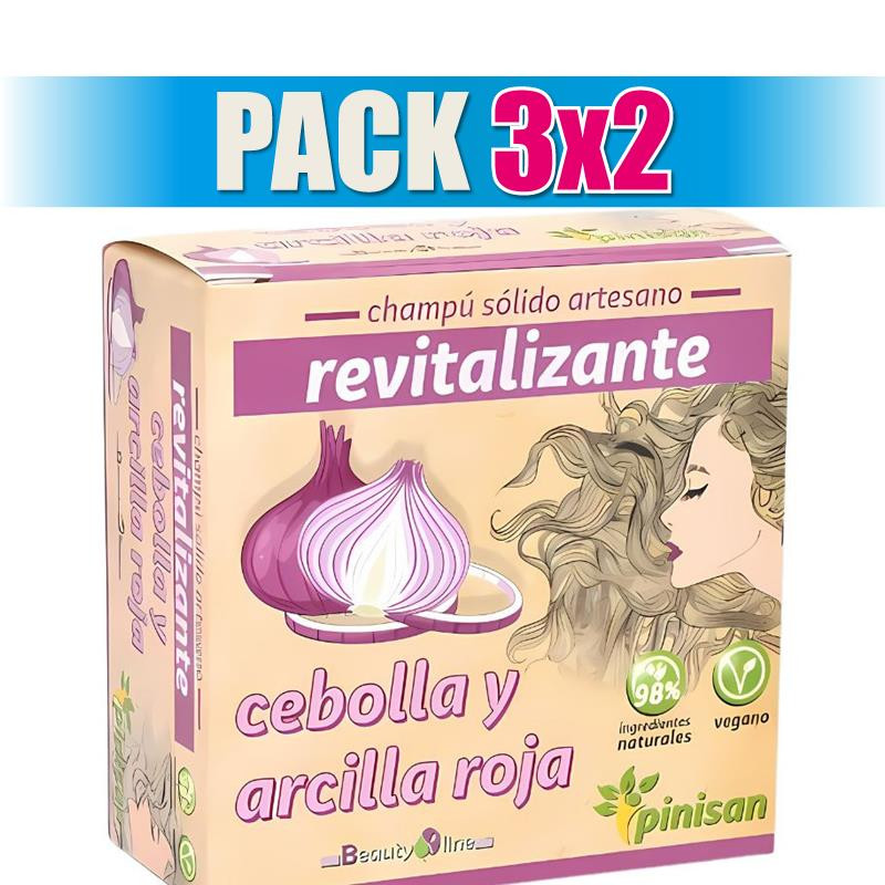 Pack 3x2 CHAMPU SOLIDO REVITALIZANTE CEBOLLA Y ARCILLA ROJA PINISAN