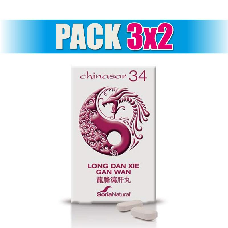 Pack 3x2 CHINASOR 34 LONG DAN XIE GAN WAN 30 COMPRIMIDOS SORIA NATURAL