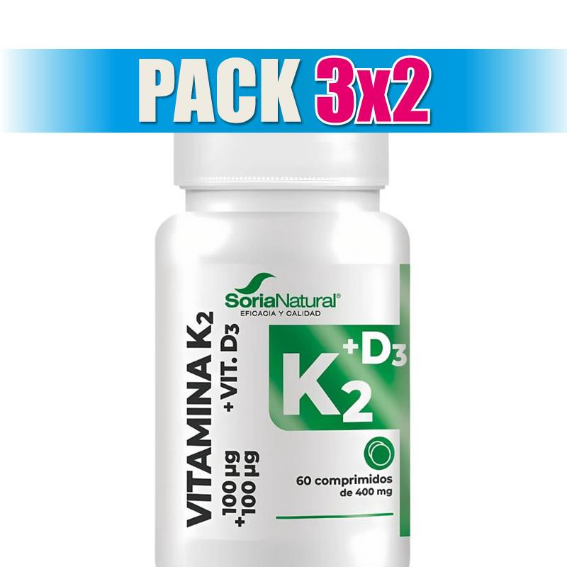 Pack 3x2 VITAMINA D3+K2 LIBERACIÓN SOSTENIDA 60 COMPRIMIDOS SORIA NATURAL