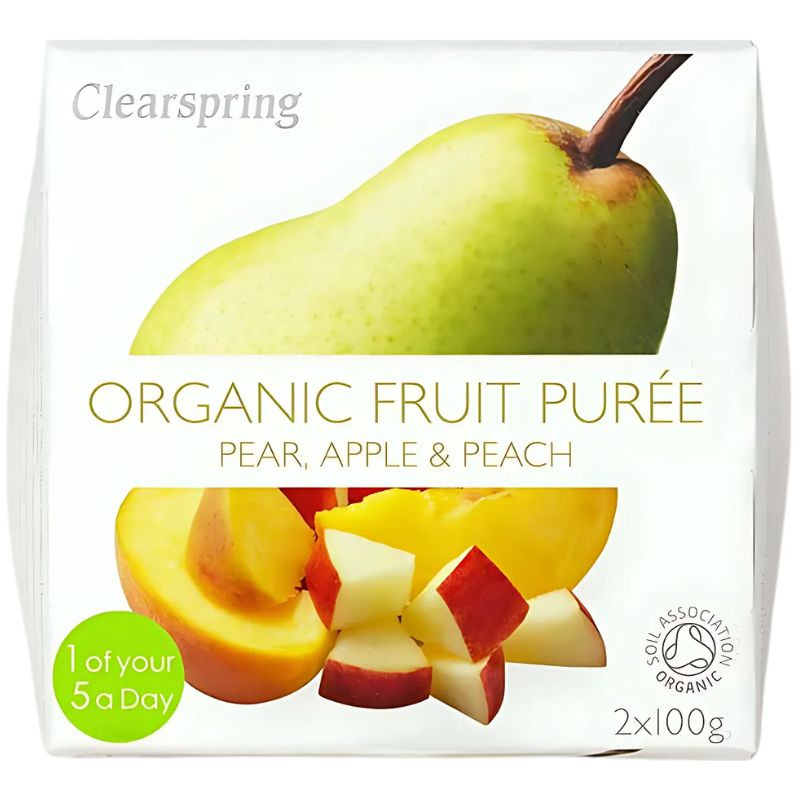 COMPOTA DE PERA MANZANA Y MELOCOTÓN BIO 200G CLEARSPRING
