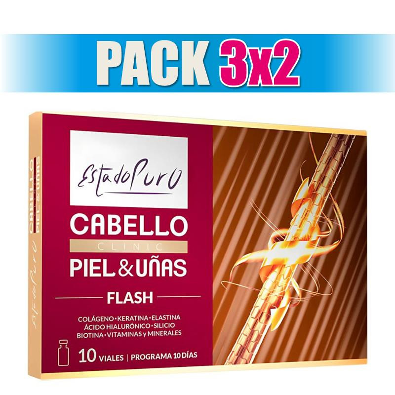 Pack 3x2 CABELLO PIEL Y UÑAS FLASH 10 VIALES ESTADO PURO