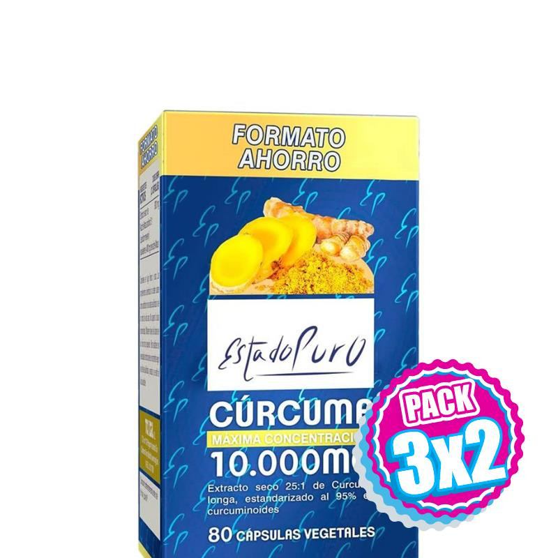 Pack 3x2 CÚRCUMA 10.000MG 80 CÁPSULAS VEGETALES ESTADO PURO