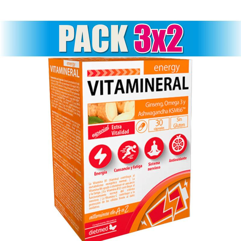 Pack 3x2 VITAMINERAL ENERGY 30 CAPSULAS DIETMED
