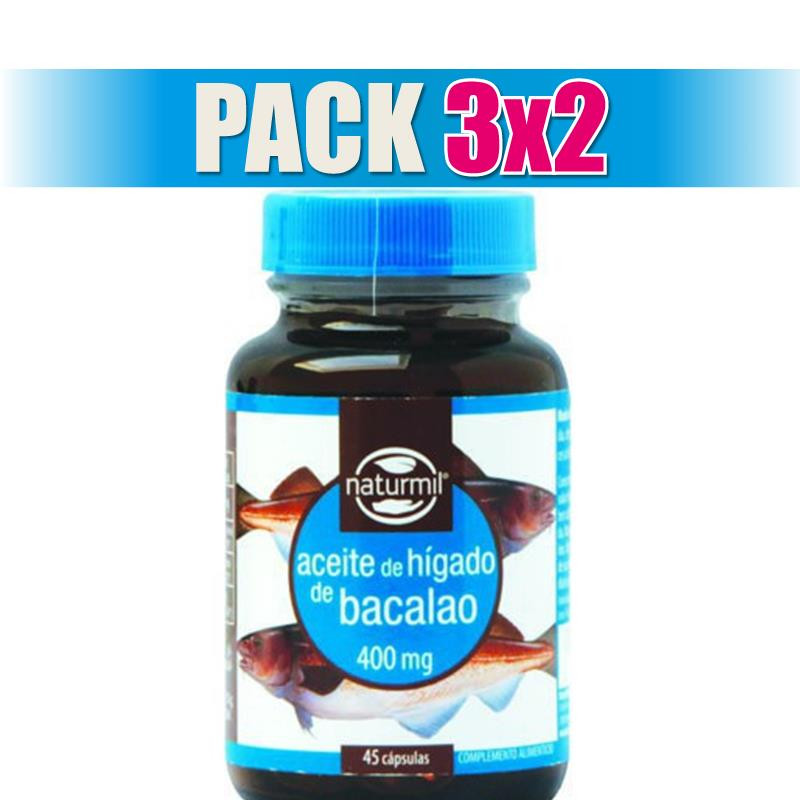 Pack 3x2 ACEITE DE HIGADO DE BACALAO 400Mg. 45 PERLAS NATURMIL