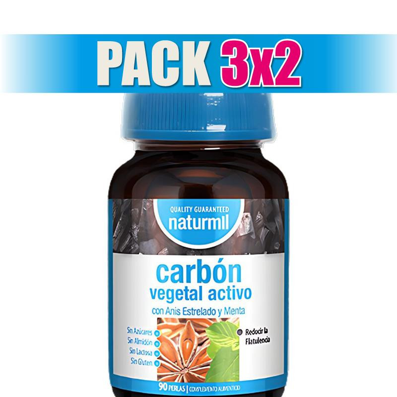 Pack 3x2 CARBON VEGETAL ACTIVO 90 PERLAS NATURMIL