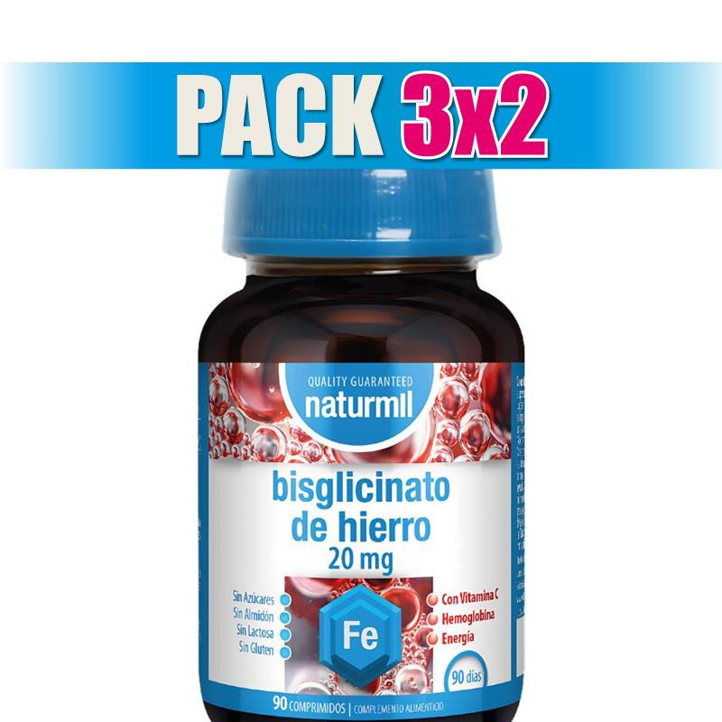 Pack 3x2 BISGLICINATO DE HIERRO 20MG 90 COMPRIMIDOS NATURMIL
