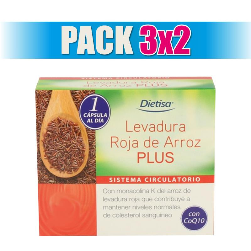 Pack 3x2 LEVADURA ROJA DE ARROZ PLUS 60 CAPSULAS DIETISA