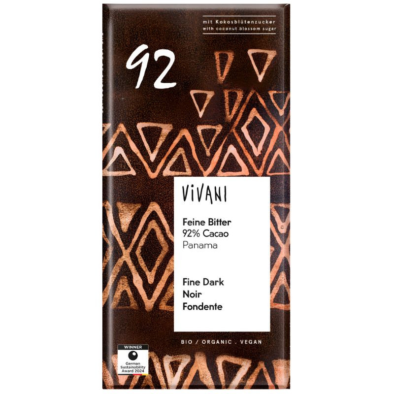 CHOCOLATE NEGRO PANAMEÑO 92% CON AZÚCAR DE COCO BIO 80G VIVANI