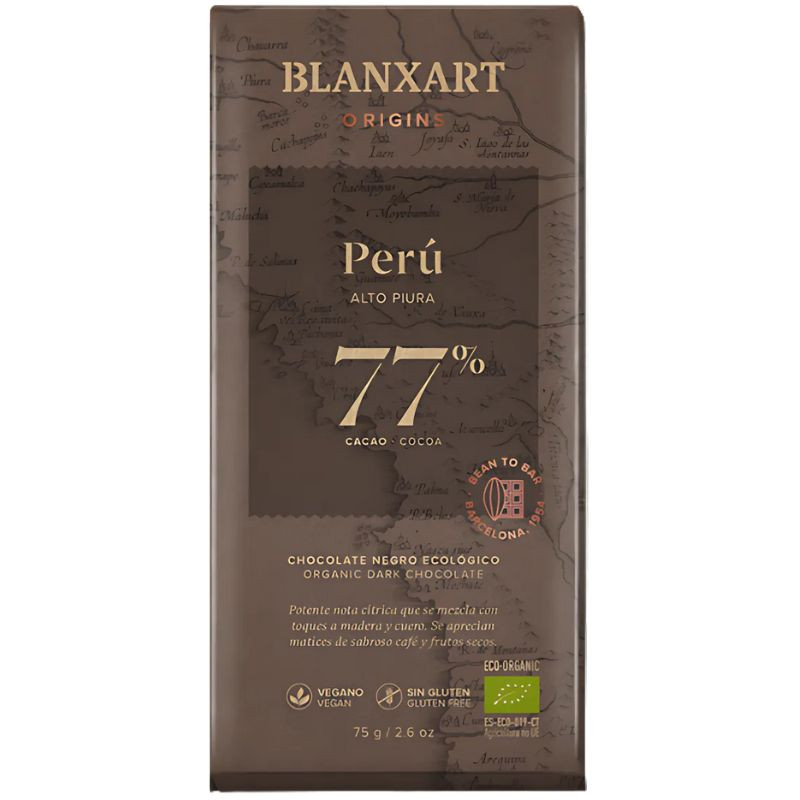 CHOCOLATE NEGRO 77% PERÚ ECO 75G BLANXART