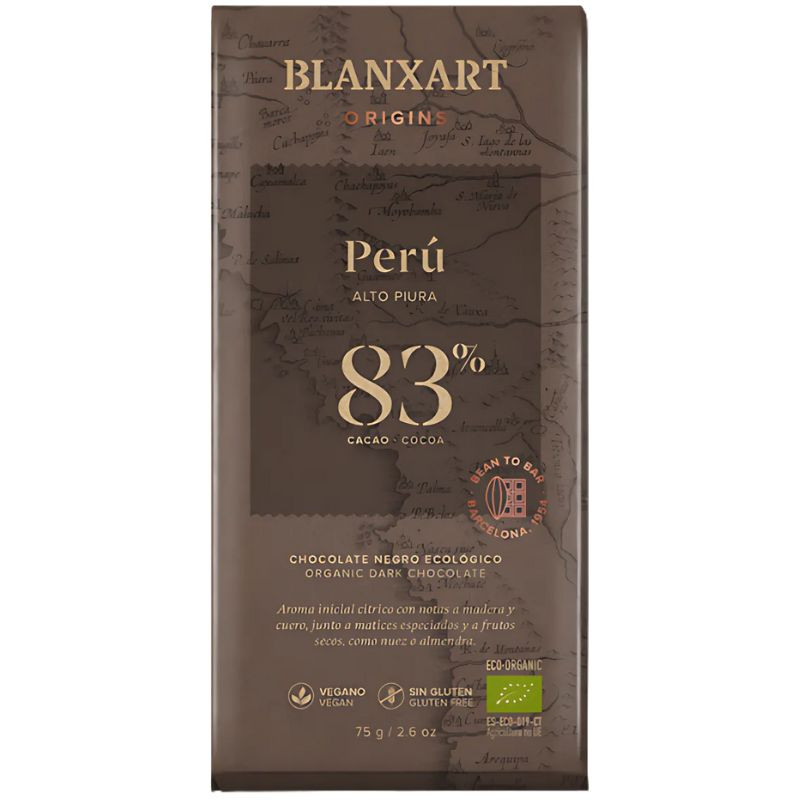 CHOCOLATE NEGRO 83% PERÚ ECO 75G BLANXART