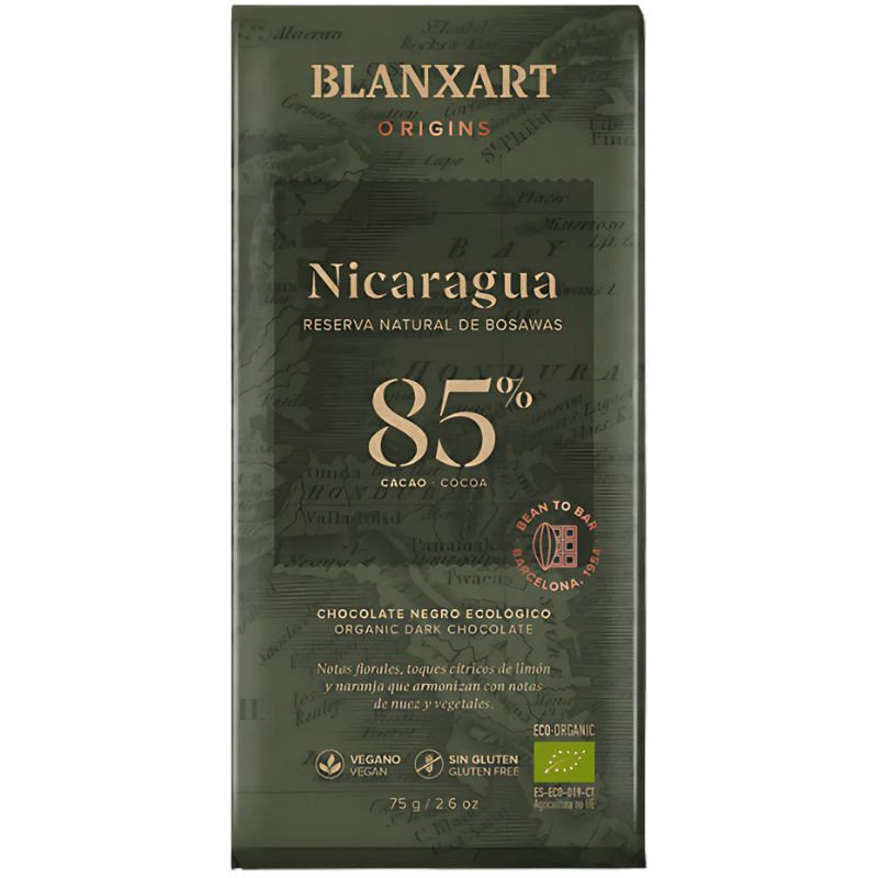CHOCOLATE NEGRO 85% NICARAGUA ECO 75G BLANXART