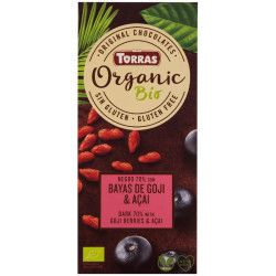 CHOCOLATE NEGRO 70% CACAO, BAYAS DE GOJI & AÇAI 100G TORRAS