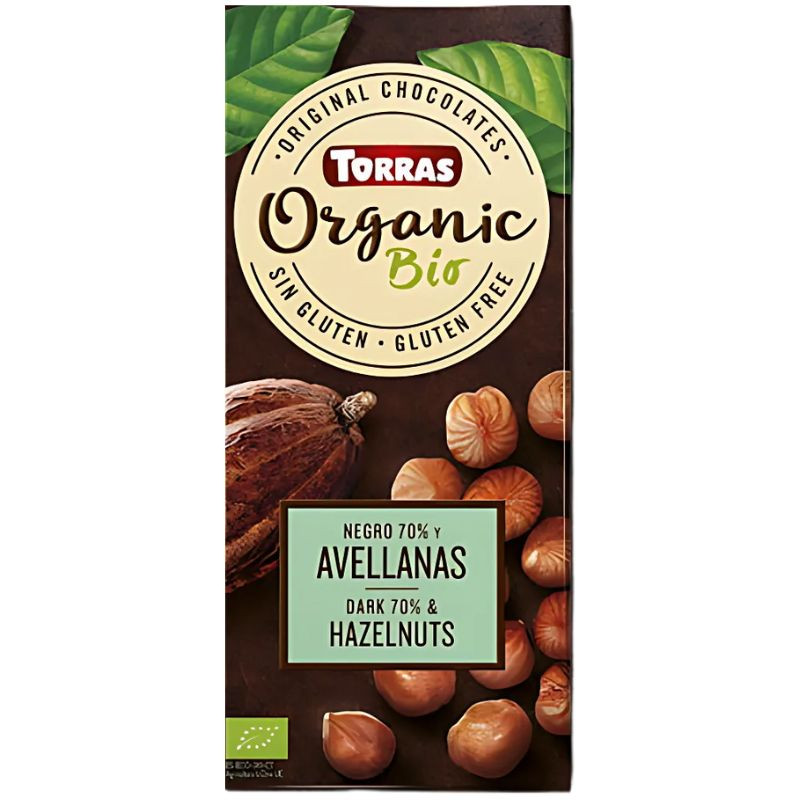 CHOCOLATE NEGRO 70% CACAO CON AVELLANAS 100G TORRAS