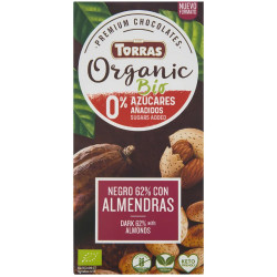 CHOCOLATE NEGRO 62% ALMENDRAS ENTERAS SIN AZÚCAR 150G TORRAS