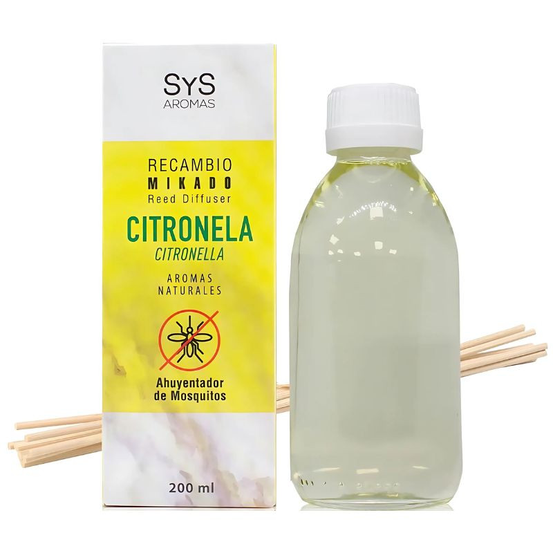 RECAMBIO MIKADO CITRONELA 200ML + PALOS MÁRMOL SYS