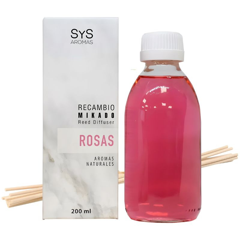 RECAMBIO MIKADO ROSAS 200ML+PALOS SYS