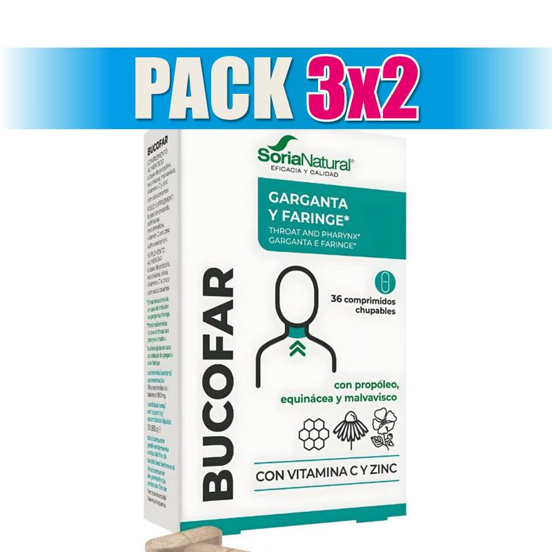 Pack 3x2 BUCOFAR 36 COMPRIMIDOS CHUPABLES SORIA NATURAL