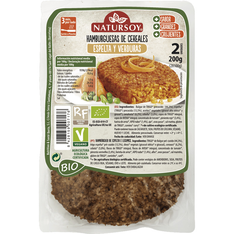HAMBURGUESA DE ESPELTA Y VERDURAS 200Gr. NATURSOY