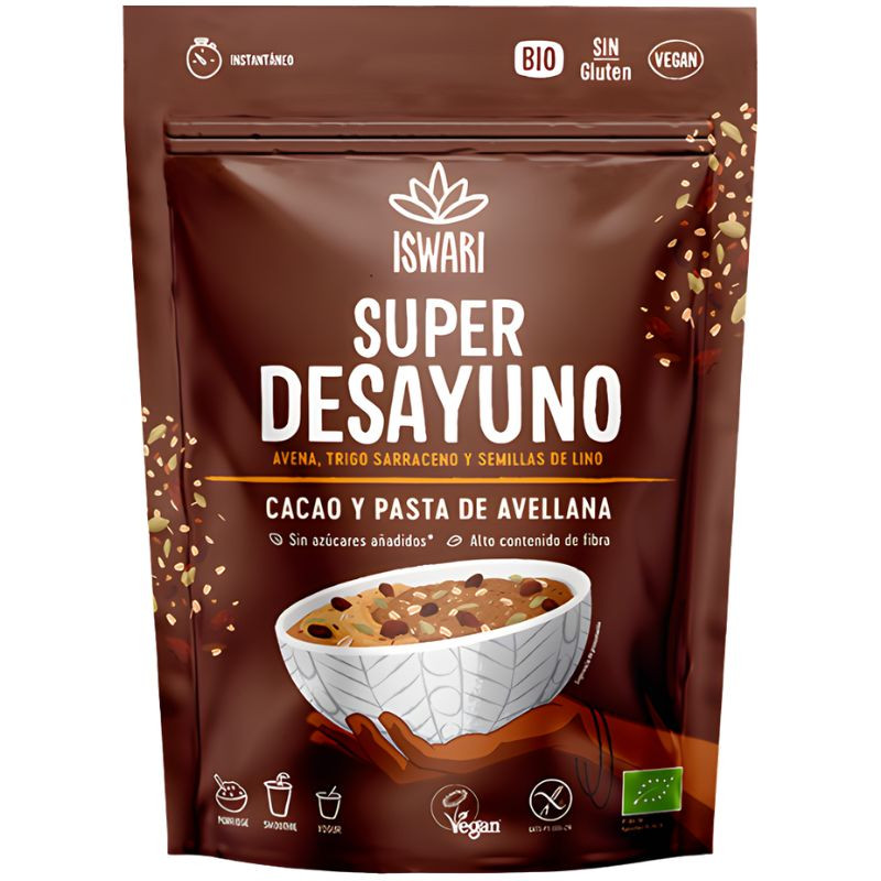 SÚPER DESAYUNO DE CACAO Y PASTA DE AVELLANAS 360G ISWARI