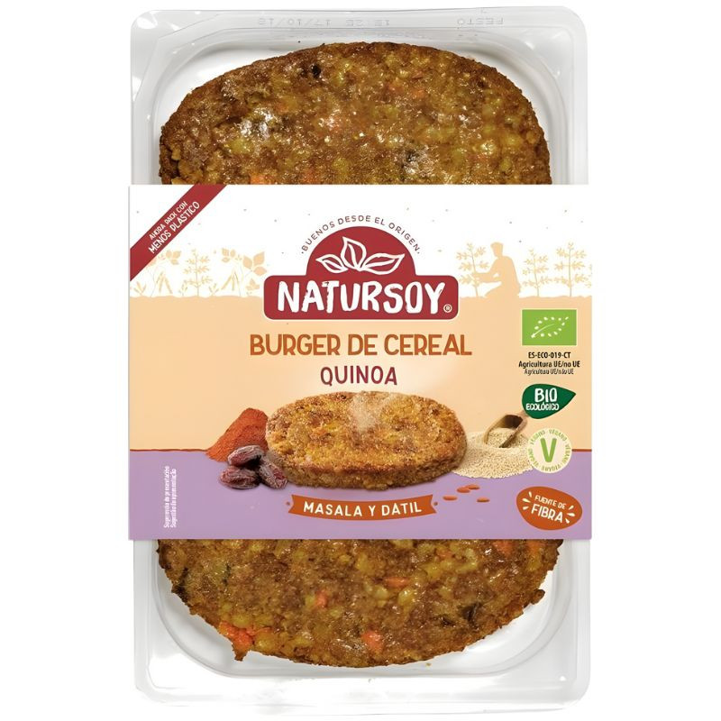 BURGER CEREAL QUINOA, MASALA Y DÁTIL 160G NATURSOY