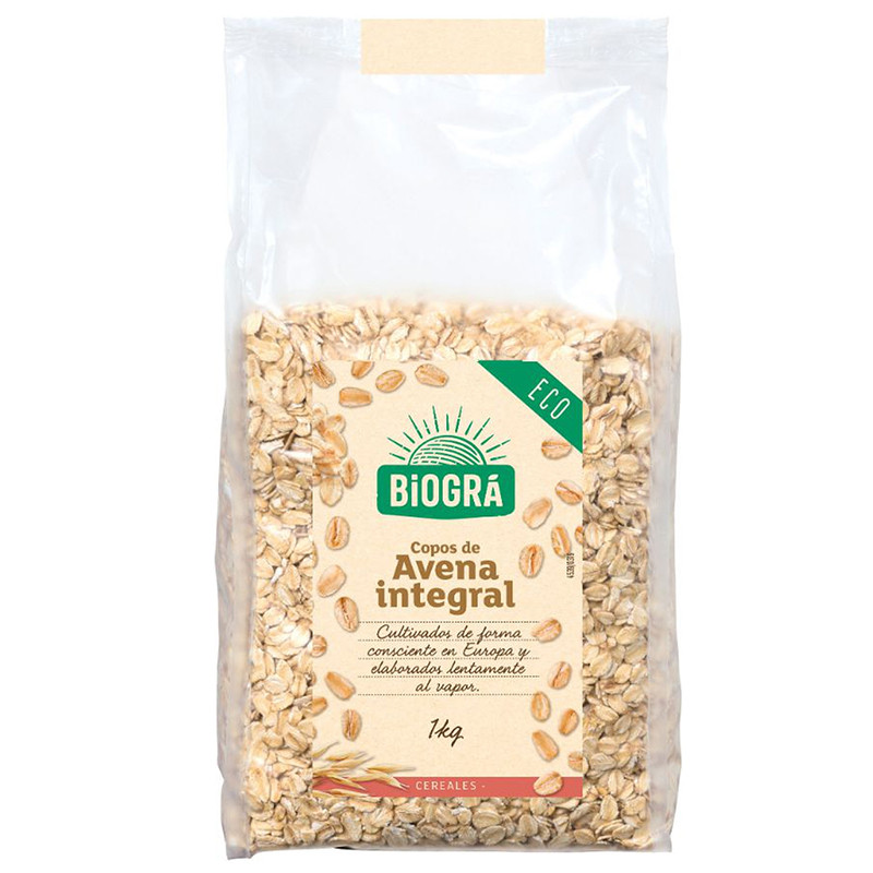 COPOS DE AVENA GRUESOS INTEGRALES 1Kg. BIOGRA