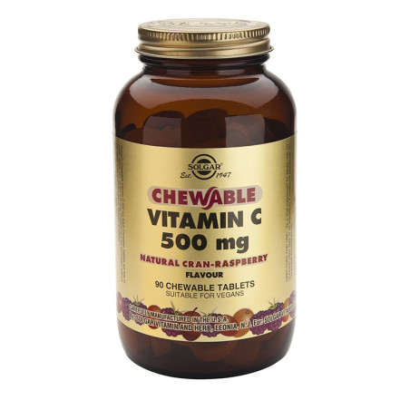 VITAMINA C 500Mg. SABOR FRAMBUESA 90 CAPSULAS MASTICABLES SOLGAR