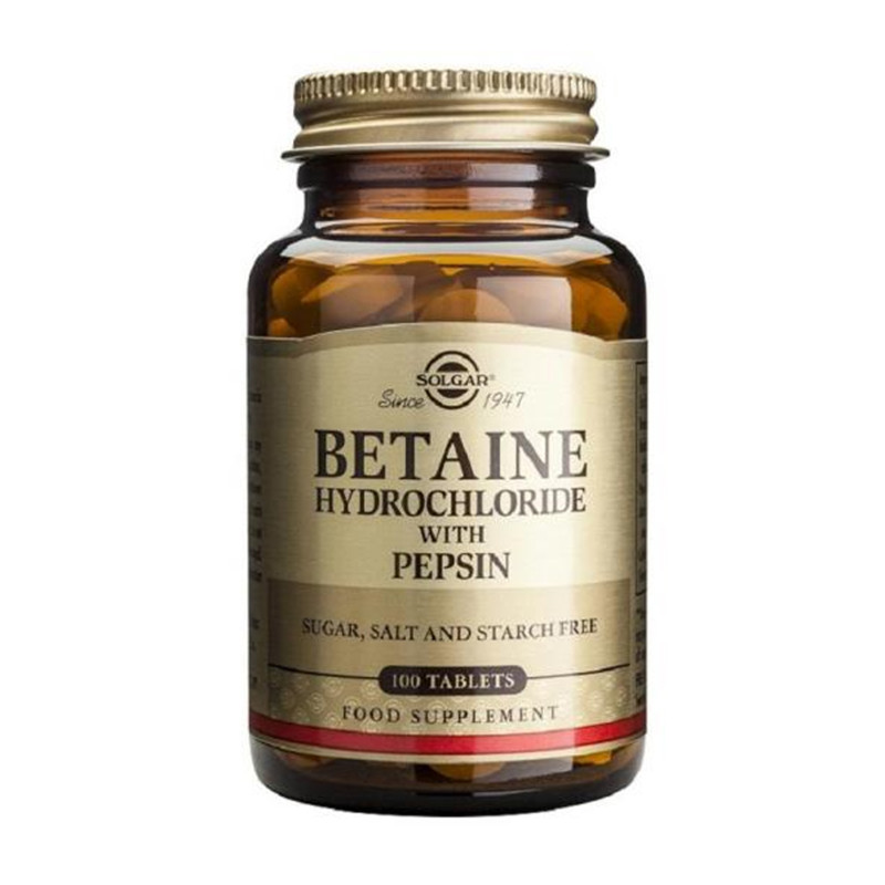 BETAINA CLORHIDRATO CON PEPSINA 100 CAPSULAS SOLGAR