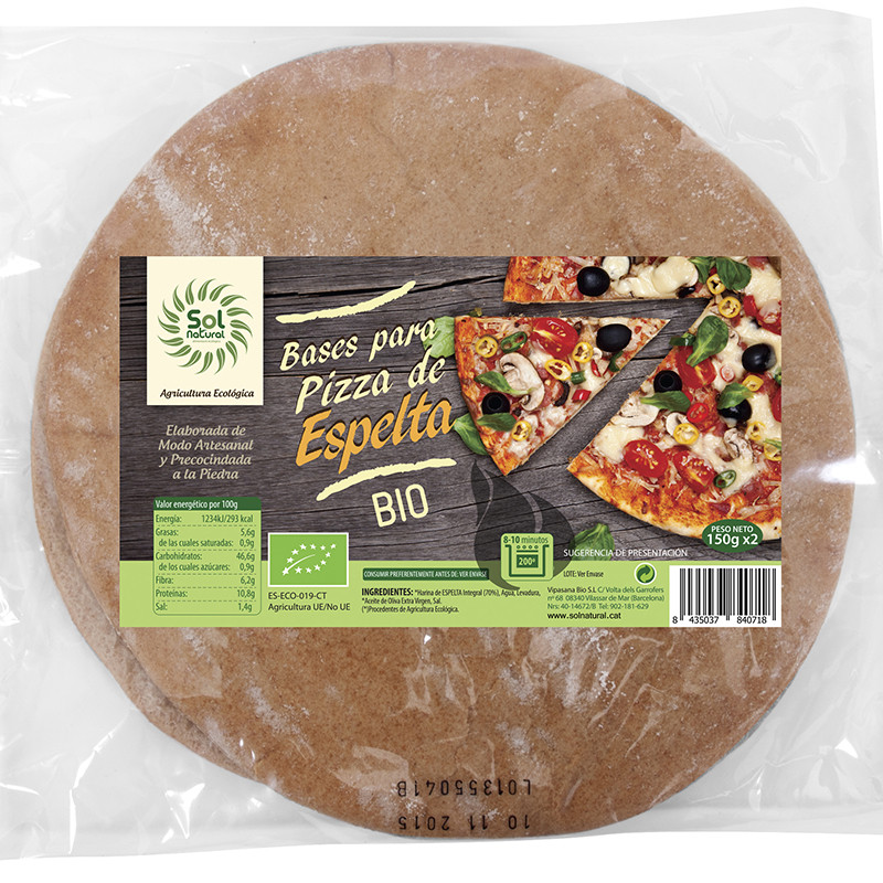 BASE DE PIZZA DE ESPELTA INTEGRAL BIO 2x150Gr. SOL NATURAL