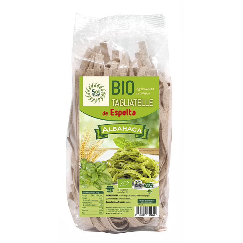 TAGLIATELLE DE ESPELTA CON ALBAHACA BIO 250Gr. SOL NATURAL