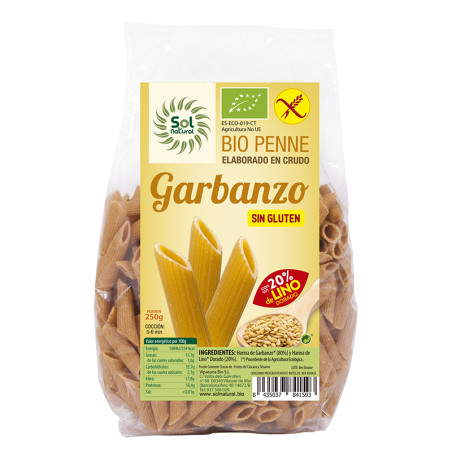 PENNE DE GARBANZOS Y LINO BIO S/G 250Gr. SOL NATURAL