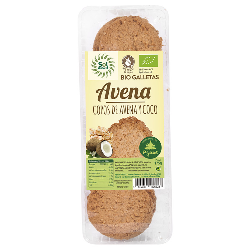 GALLETAS DE AVENA COCO Y AGAVE BIO 175Gr. SOL NATURAL