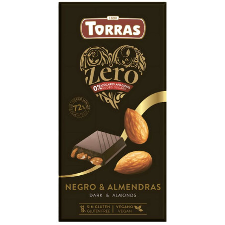 CHOCOLATE NEGRO ZERO CON ALMENDRAS 72% TORRAS